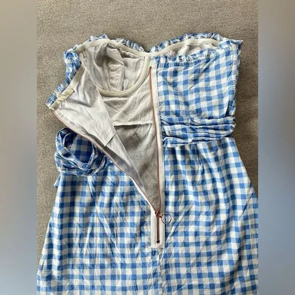 For Love and Lemons Dixie Mini Dress Strapless Sweetheart Neckline Blue Gingham - Picture 9 of 9